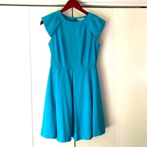 ESLEY ModCloth Turquoise Blue Sheer Back Cap Sleeve Fit and Flare Dress NWOT